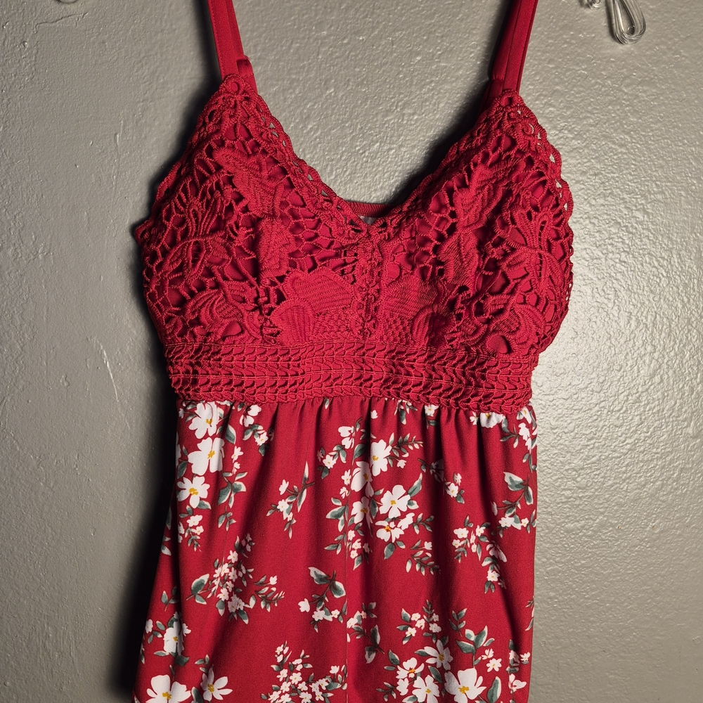 No Boundaries Red Floral Lace-Top Camisole